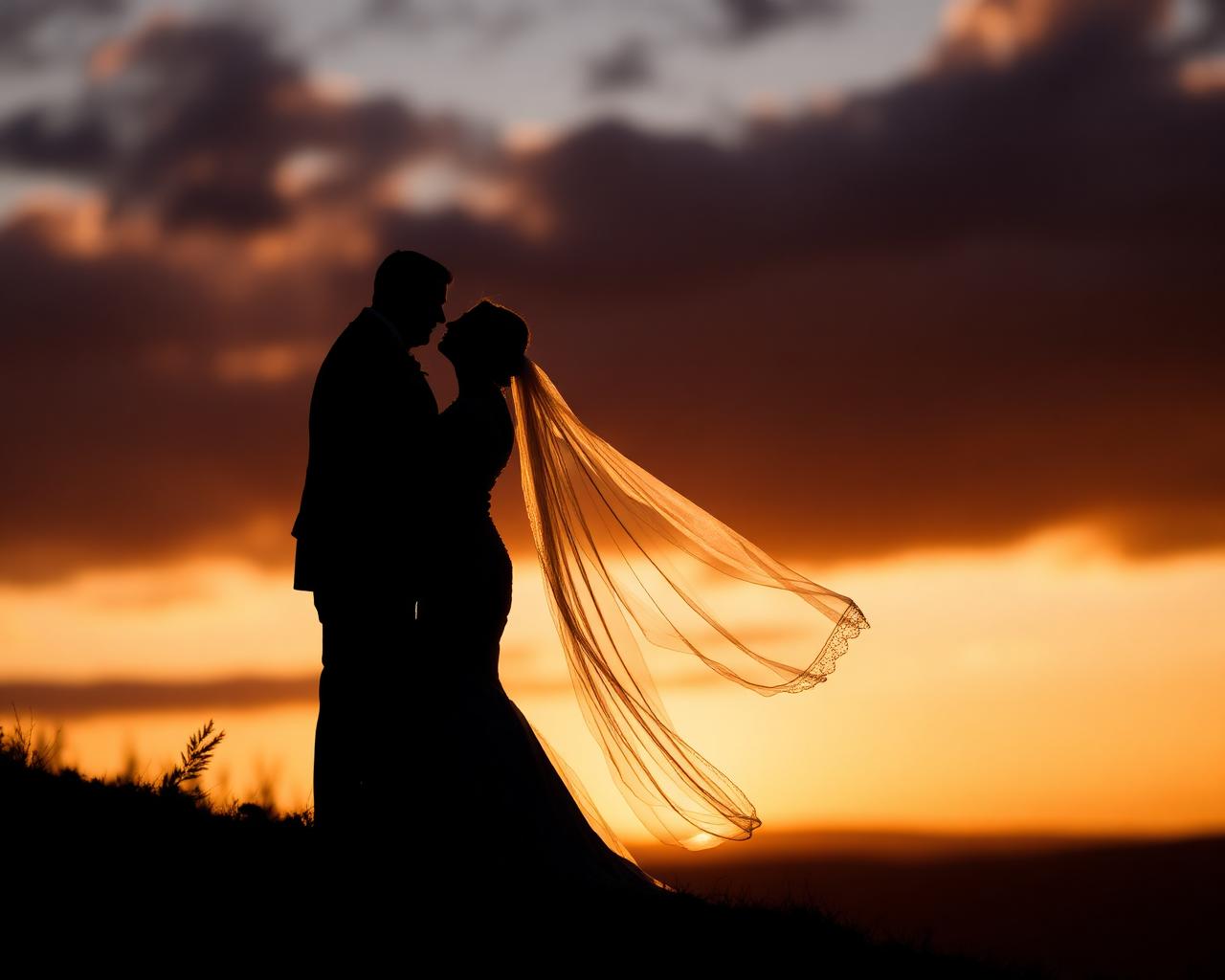 Wedding couple at golden hour